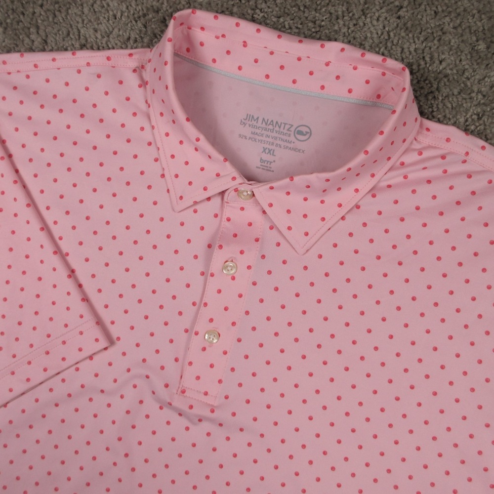 Jim Nantz Vineyard Vines Polo Shirt Mens 2XL Pink Polka Dot Performance Golf